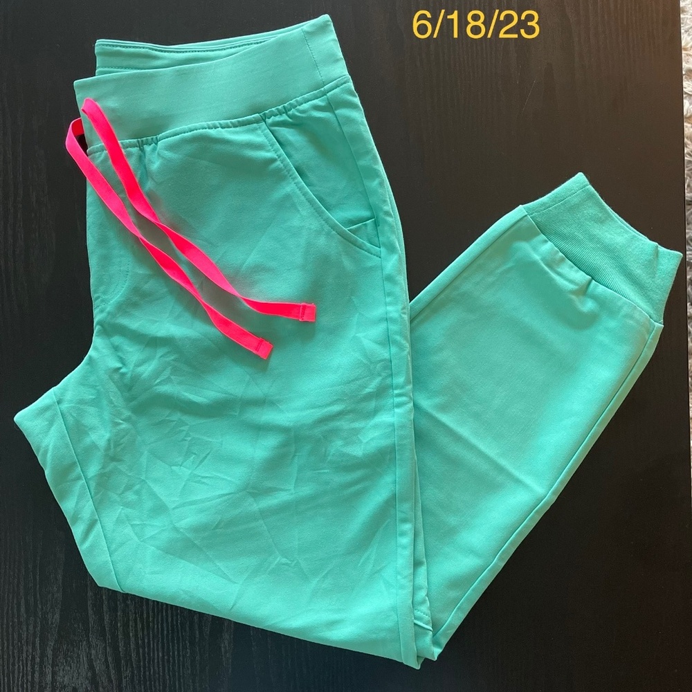 Figs Green Jogger Pants with Pink Drawstring